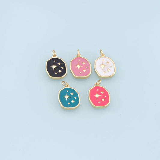 Gold Star Charms,18K Gold Filled Starburst Pendant,Enamel North Star Charm Bracelet Necklace for DIY Jewelry Making Supply