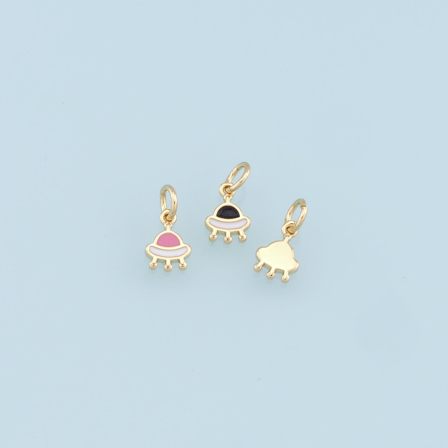 Gold Tiny Spaceship Charms,18K Gold Filled Enamel Spaceship Pendant,Space Charm Bracelet Necklace for DIY Jewelry Making Supply