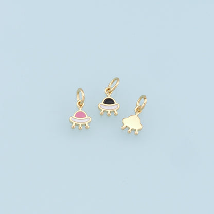 Gold Tiny Spaceship Charms,18K Gold Filled Enamel Spaceship Pendant,Space Charm Bracelet Necklace for DIY Jewelry Making Supply