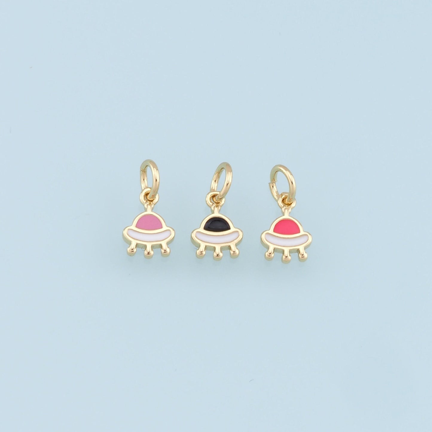 Gold Tiny Spaceship Charms,18K Gold Filled Enamel Spaceship Pendant,Space Charm Bracelet Necklace for DIY Jewelry Making Supply
