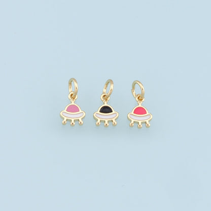 Gold Tiny Spaceship Charms,18K Gold Filled Enamel Spaceship Pendant,Space Charm Bracelet Necklace for DIY Jewelry Making Supply