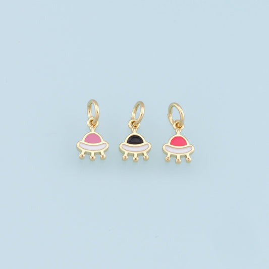 Gold Tiny Spaceship Charms,18K Gold Filled Enamel Spaceship Pendant,Space Charm Bracelet Necklace for DIY Jewelry Making Supply