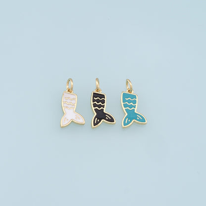 Gold Mermaid  Charms,18K Gold Filled Enamel Tail Pendant,Mermaid Tail Charm Bracelet Necklace for DIY Jewelry Making Supply