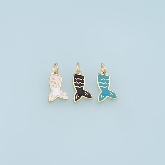 Gold Mermaid  Charms,18K Gold Filled Enamel Tail Pendant,Mermaid Tail Charm Bracelet Necklace for DIY Jewelry Making Supply