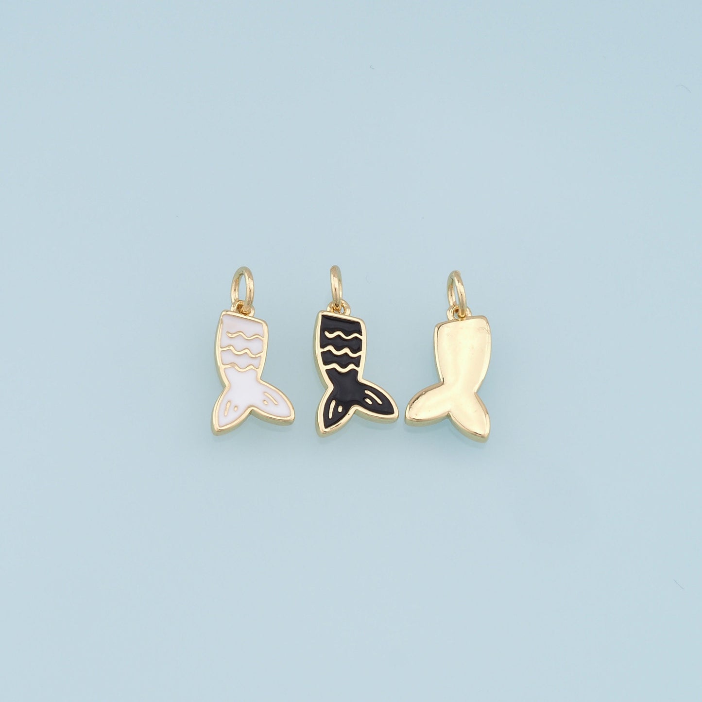 Gold Mermaid  Charms,18K Gold Filled Enamel Tail Pendant,Mermaid Tail Charm Bracelet Necklace for DIY Jewelry Making Supply