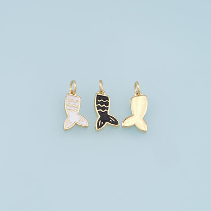 Gold Mermaid  Charms,18K Gold Filled Enamel Tail Pendant,Mermaid Tail Charm Bracelet Necklace for DIY Jewelry Making Supply