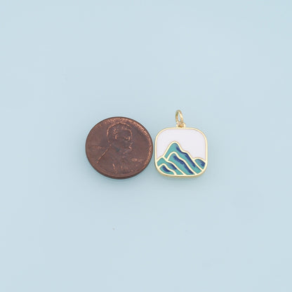 Gold Mountain Charms,18K Gold Filled Enamel Mountain Pendant,Nature Charm Bracelet Necklace for DIY Jewelry Making Supply