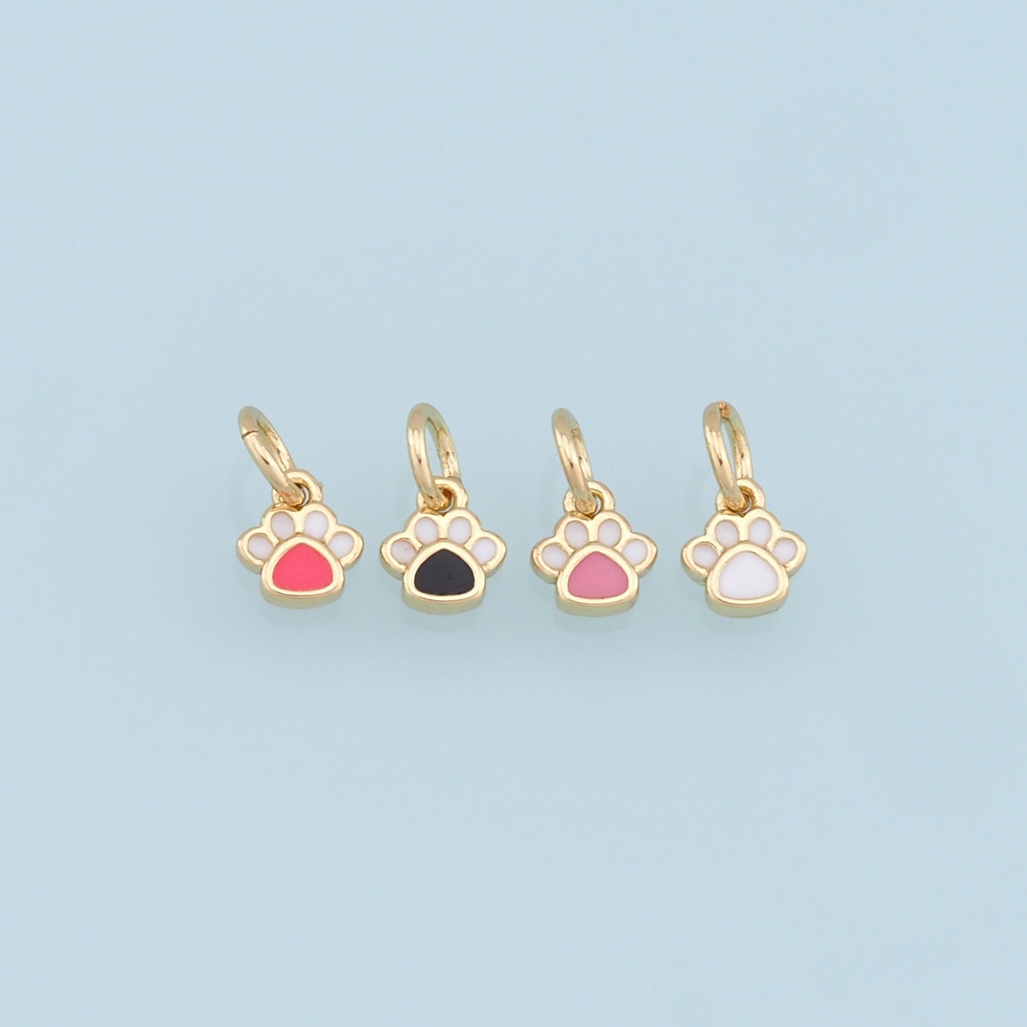 Gold Tiny Paw Charms,18K Gold Filled Cat Paw Pendant,Enamel Dog Paw Charm Bracelet Necklace for DIY Jewelry Making Supply