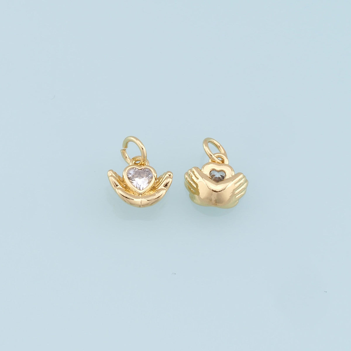 Gold Hand Heart Charms,18K Gold Filled Heart Pendant,Hand Charm Bracelet Necklace for DIY Jewelry Making Supply