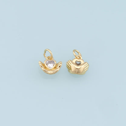 Gold Hand Heart Charms,18K Gold Filled Heart Pendant,Hand Charm Bracelet Necklace for DIY Jewelry Making Supply