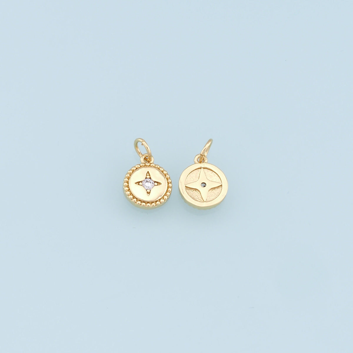 Gold Round Star Charms,18K Gold Filled Star Pendant,Star Charm Bracelet Necklace for DIY Jewelry Making Supply