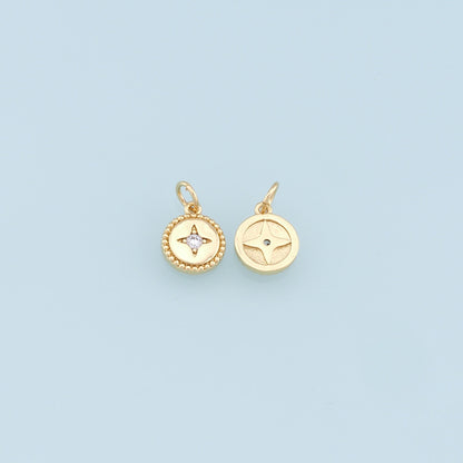 Gold Round Star Charms,18K Gold Filled Star Pendant,Star Charm Bracelet Necklace for DIY Jewelry Making Supply