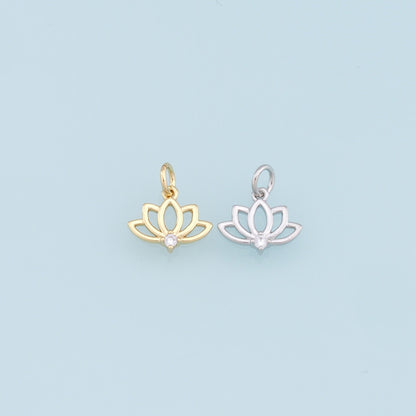 Gold Lotus Charms,18K Gold Filled Lotus Pendant,Crystal Lotus Charm Bracelet Necklace for DIY Jewelry Making Supply