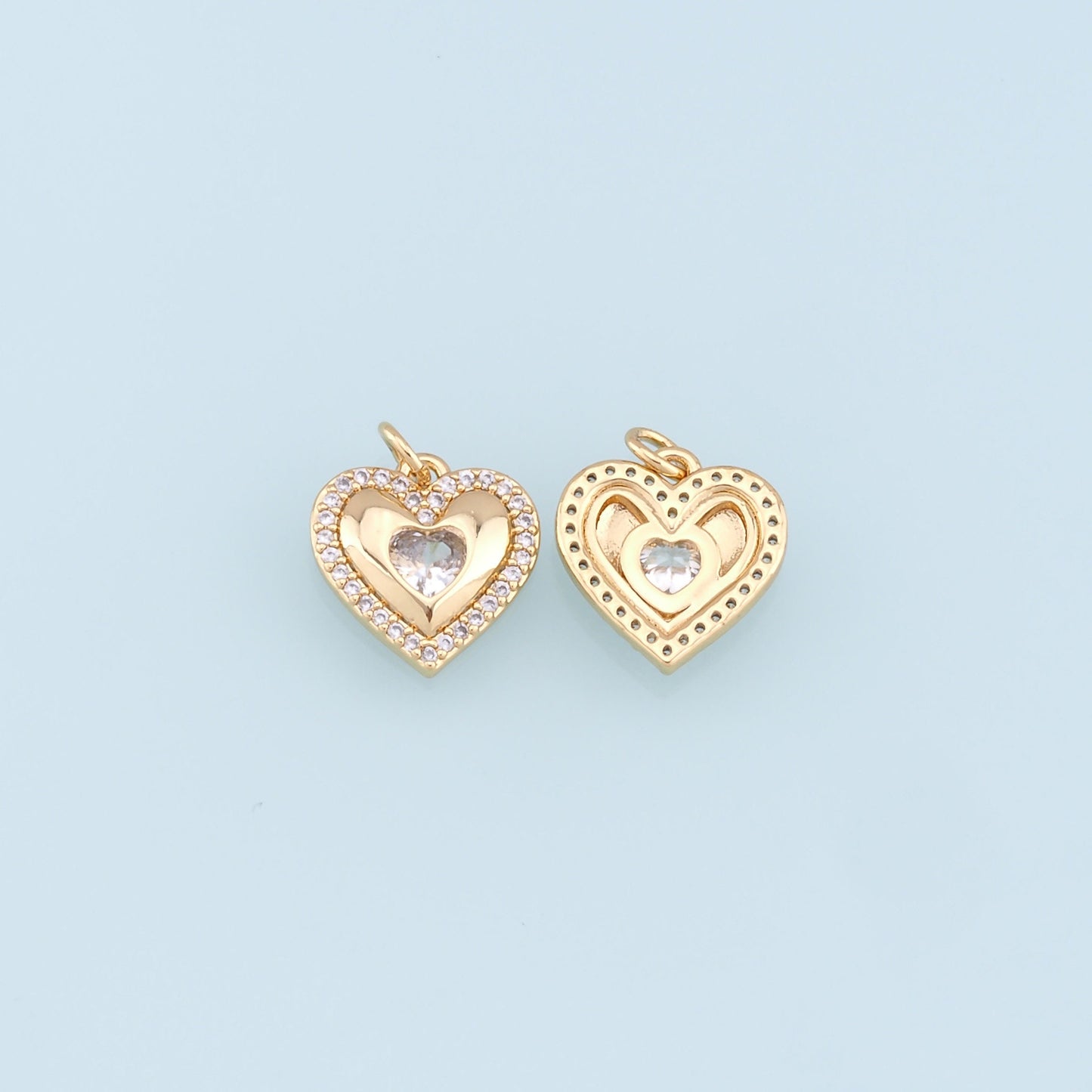 Gold Heart Charms,18K Gold Filled CZ Heart Pendant,Heart Charm Bracelet Necklace for DIY Jewelry Making Supply