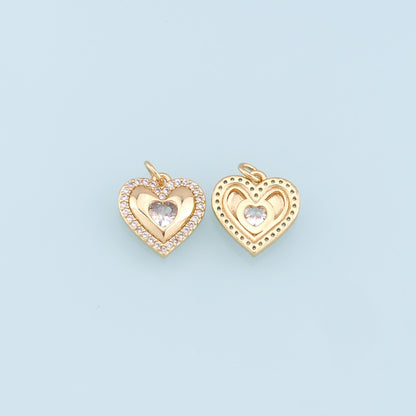 Gold Heart Charms,18K Gold Filled CZ Heart Pendant,Heart Charm Bracelet Necklace for DIY Jewelry Making Supply