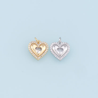 Gold Heart Charms,18K Gold Filled CZ Heart Pendant,Heart Charm Bracelet Necklace for DIY Jewelry Making Supply