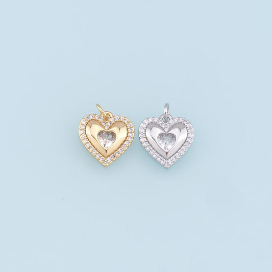 Gold Heart Charms,18K Gold Filled CZ Heart Pendant,Heart Charm Bracelet Necklace for DIY Jewelry Making Supply