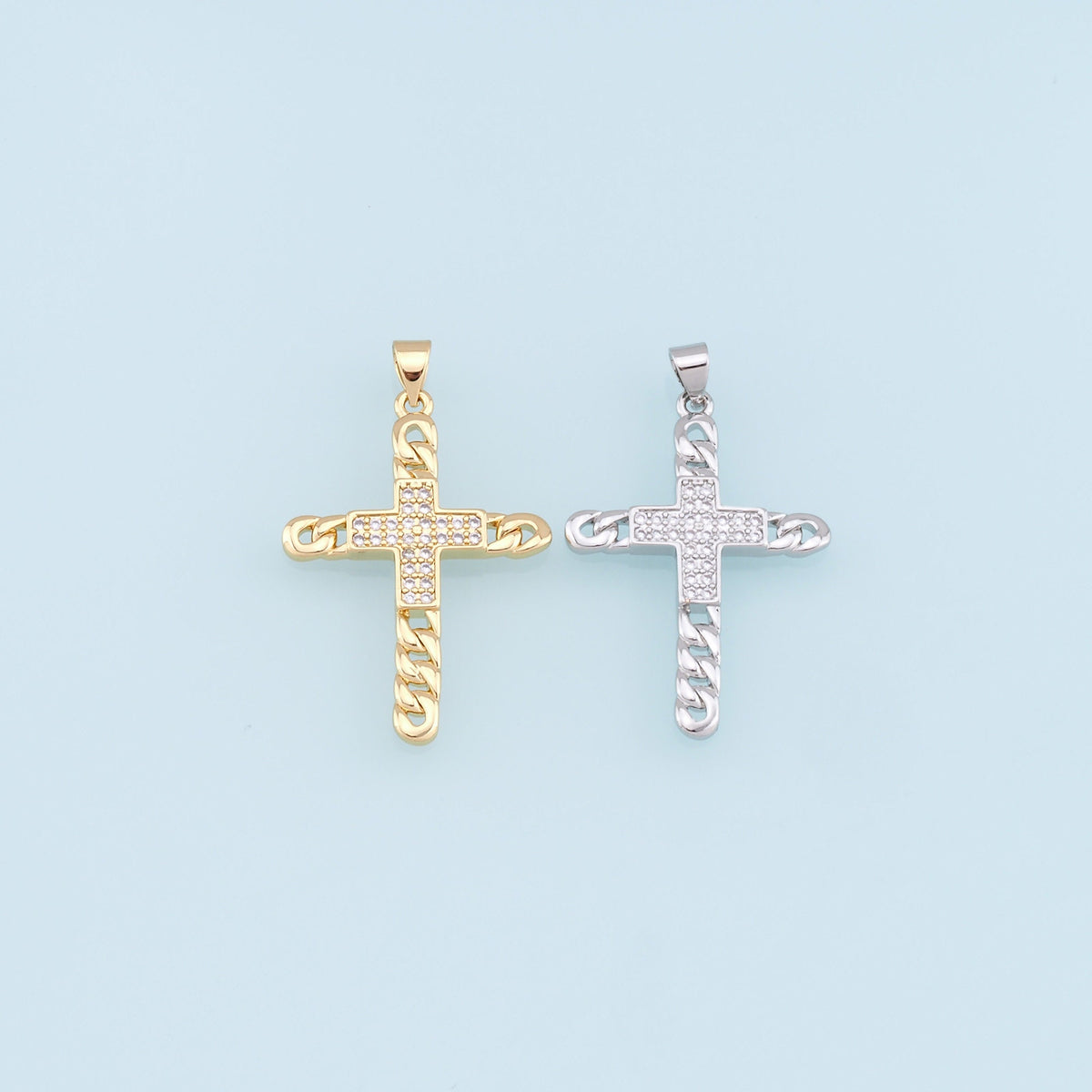 18K Gold Filled Cross CZ Charm Pendant for Jewelry Making