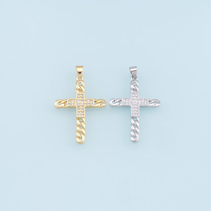 18K Gold Filled Cross CZ Charm Pendant for Jewelry Making