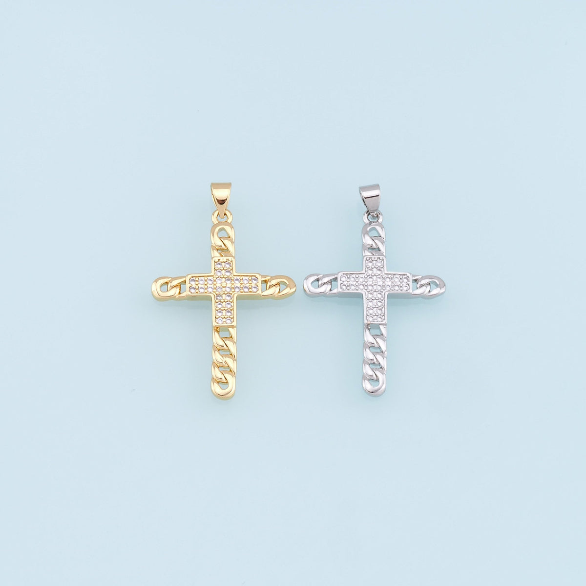 Gold Cross Charms,18K Gold Filled Cross Pendant,CZ Micro Pave Cross Charm Bracelet Necklace for DIY Jewelry Making Supply