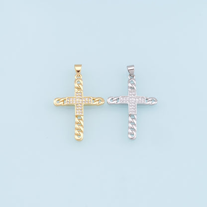 Gold Cross Charms,18K Gold Filled Cross Pendant,CZ Micro Pave Cross Charm Bracelet Necklace for DIY Jewelry Making Supply