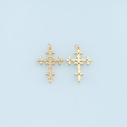Gold Cross Charms,18K Gold Filled Cross Pendant,CZ Micro Pave Cross Charm Bracelet Necklace for DIY Jewelry Making Supply