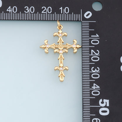 Gold Cross Charms,18K Gold Filled Cross Pendant,CZ Micro Pave Cross Charm Bracelet Necklace for DIY Jewelry Making Supply