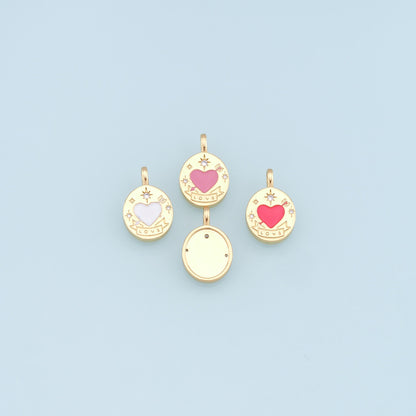 Gold Heart Charms,18K Gold Filled Enamel Heart Pendant,Love Charm Bracelet Necklace for DIY Jewelry Making Supply