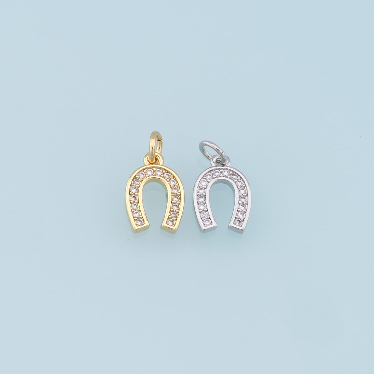 Gold Horseshoe Charms,18K Gold Filled CZ Horseshoe Pendant,Horseshoe Charm Bracelet Necklace for DIY Jewelry Making Supply