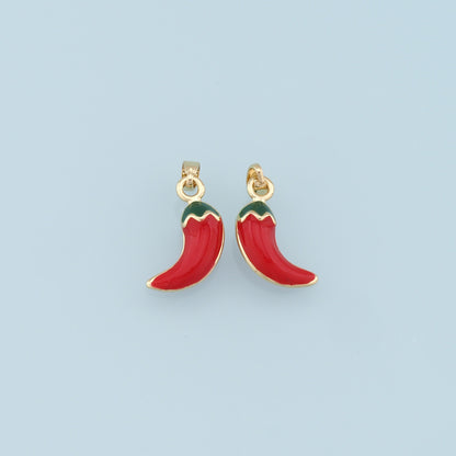 Gold Chili Charms,18K Gold Filled Chili Pendant,Enamel Chili Charm Bracelet Necklace for DIY Jewelry Making Supply