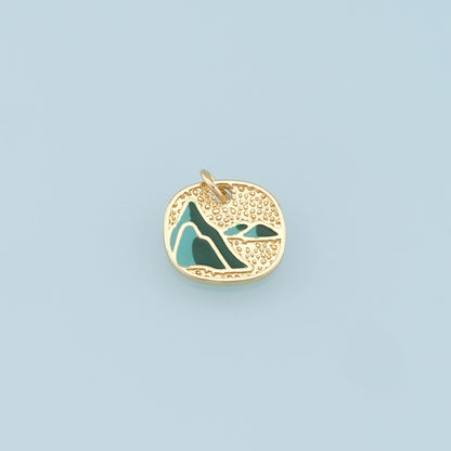 Gold Mountain Charms,18K Gold Filled Enamel Mountain Pendant,Nature Charm Bracelet Necklace for DIY Jewelry Making Supply