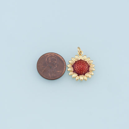 Gold Sunflower Charms,18K Gold Filled Sunflower Pendant,Enamel Sunflower Charm Bracelet Necklace for DIY Jewelry Making Supply