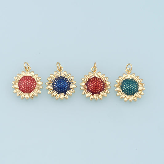 Gold Sunflower Charms,18K Gold Filled Sunflower Pendant,Enamel Sunflower Charm Bracelet Necklace for DIY Jewelry Making Supply