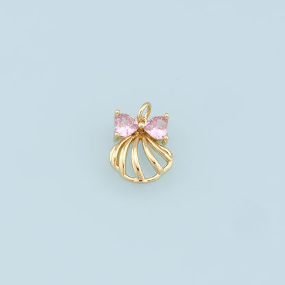 Gold Shell Charms,18K Gold Filled Conch Shell Pendant,CZ Shell Charm Bracelet Necklace for DIY Jewelry Making Supply