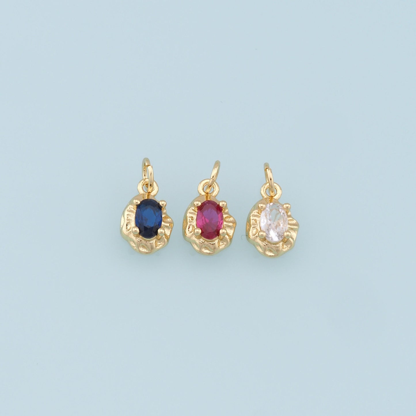 Gold Oval Crystal Charm,18K Gold Filled Oval Pendant,Irregular Oval Charm Bracelet Necklace for DIY Jewelry Making Supply