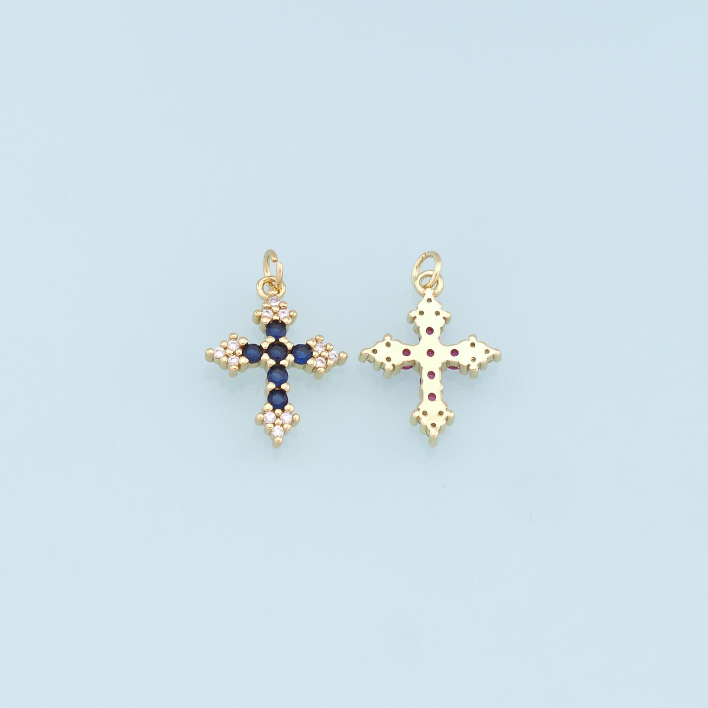 Gold Cross Charms,18K Gold Filled Crystal Cross Pendant,CZ Micro Pave Cross Charm Bracelet Necklace for DIY Jewelry Making Supply