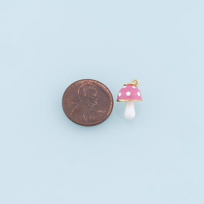 Gold Mushroom Charms,18K Gold Filled Enamel Mushroom Pendant,Kawaii Charm Bracelet Necklace for DIY Jewelry Making Supply