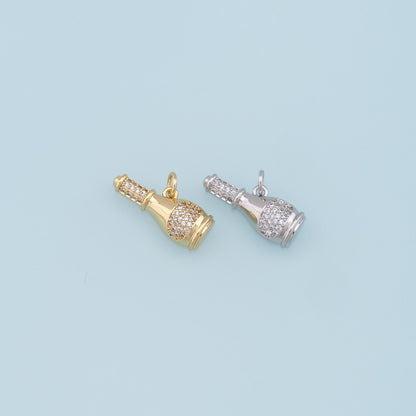 Gold Wine Bottle Charms,18K Gold Filled Wine Bottle Pendant,CZ Micro Pave Bottle Charm Bracelet Necklace for DIY Jewelry Making Supply