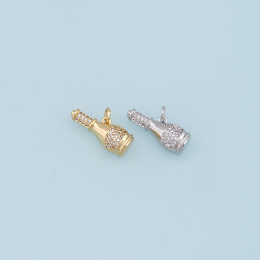 Gold Wine Bottle Charms,18K Gold Filled Wine Bottle Pendant,CZ Micro Pave Bottle Charm Bracelet Necklace for DIY Jewelry Making Supply