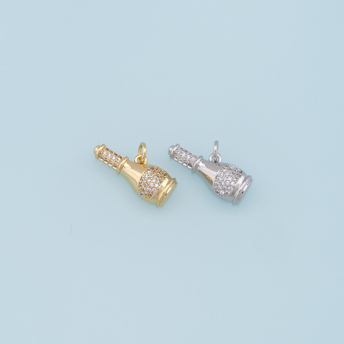 Gold Wine Bottle Charms,18K Gold Filled Wine Bottle Pendant,CZ Micro Pave Bottle Charm Bracelet Necklace for DIY Jewelry Maki