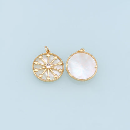 Gold Round Star Charms,18K Gold Filled Starburst Pendant,CZ North Star Charm Bracelet Necklace for DIY Jewelry Making Supply