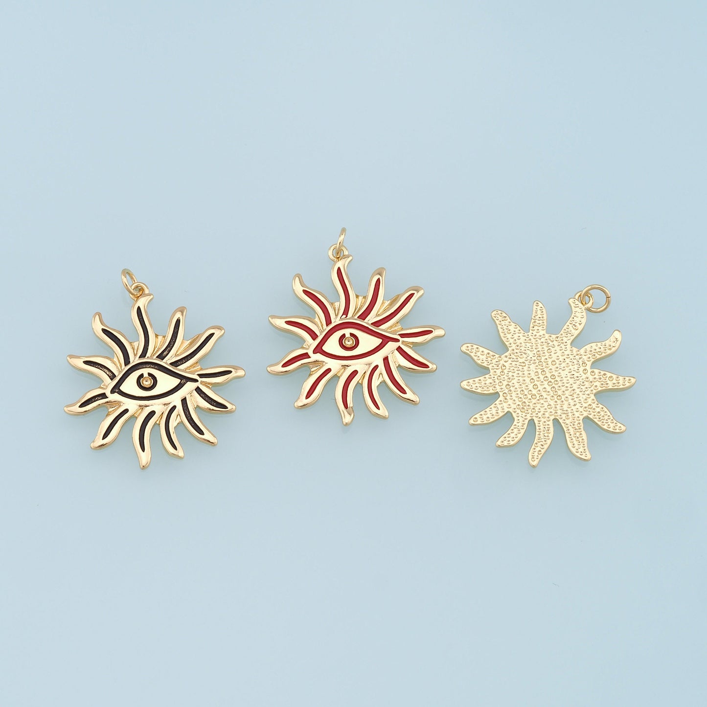 Gold Evil Eye Sun Charms,18K Gold Filled Evil Eye Pendant,Enamel Evil Eye Charm Bracelet Necklace for DIY Jewelry Making Supply