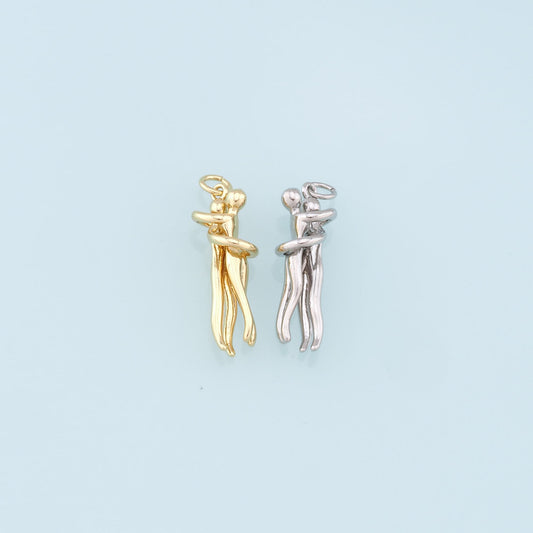 Hugging Couple Charms,18K Gold Filled Dancing Hugging Pendant,Soulmate Charm Bracelet Necklace for DIY Jewelry Making Supply