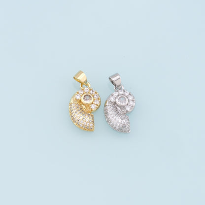 Gold Shell Charms,18K Gold Filled Conch Shell Pendant,CZ Micro Pave Conch Shell Charm Bracelet Necklace for DIY Jewelry Makin