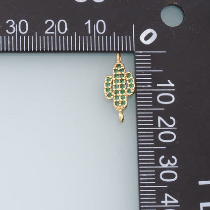 Gold Cactus Connector Charms,18K Gold Filled CZ Micro Pave Cactus Pendant,Desert Charm Bracelet Necklace for DIY Jewelry Making Supply
