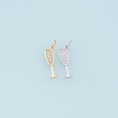 Gold Wine Glass Charms,18K Gold Filled CZ Wine Glass Pendant,Wine Glass Charm Bracelet Necklace for DIY Jewelry Making Supply