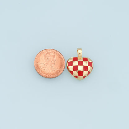 Gold Heart Checkered Charms,18K Gold Filled Enamel Checkered Pendant,Checker Charm Bracelet Necklace for DIY Jewelry Making Supply