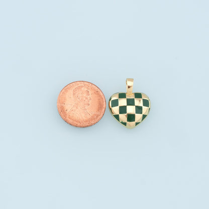 Gold Heart Checkered Charms,18K Gold Filled Enamel Checkered Pendant,Checker Charm Bracelet Necklace for DIY Jewelry Making Supply