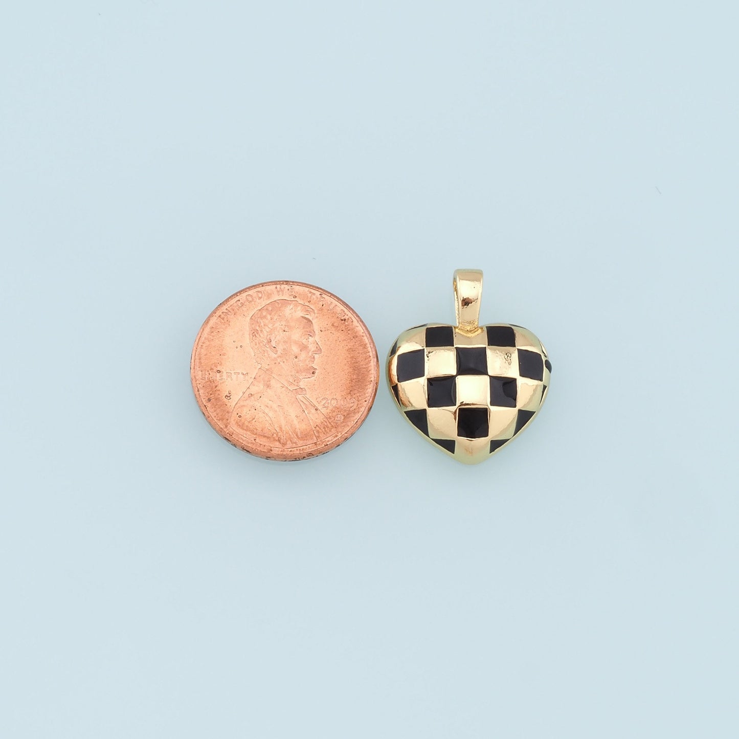 Gold Heart Checkered Charms,18K Gold Filled Enamel Checkered Pendant,Checker Charm Bracelet Necklace for DIY Jewelry Making Supply