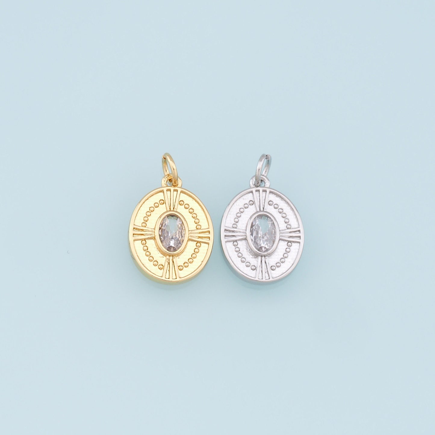 Gold Oval Charms,18K Gold Filled Oval Pendant,Crystal Oval Charm Bracelet Necklace for DIY Jewelry Making Supply